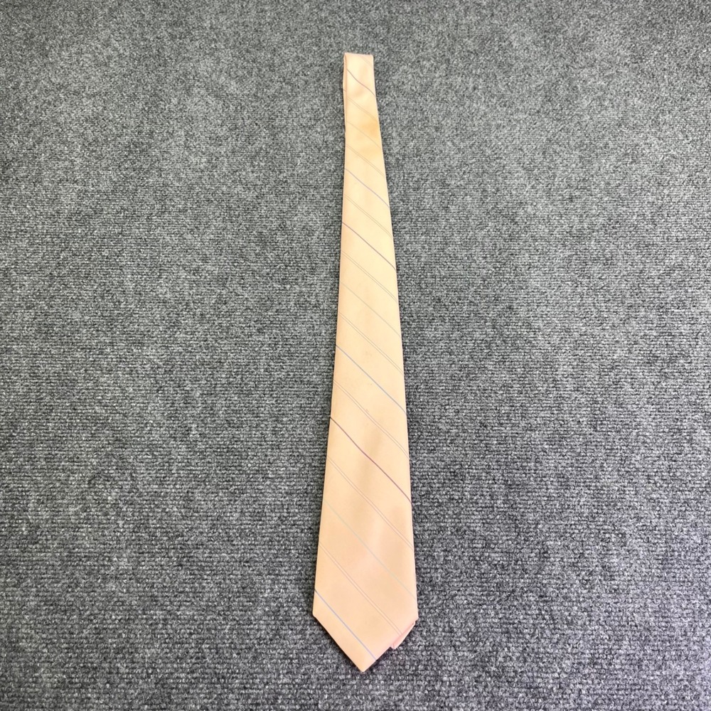 Vintage Sears Necktie Peach Orange Diagonal Striped Classic Polyester Tie